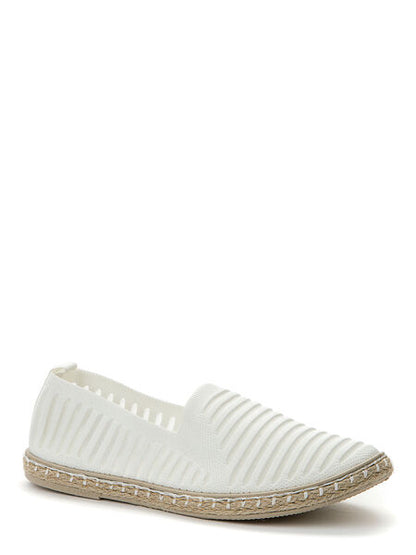 White Textured Slip-On Espadrille with Braided Sole