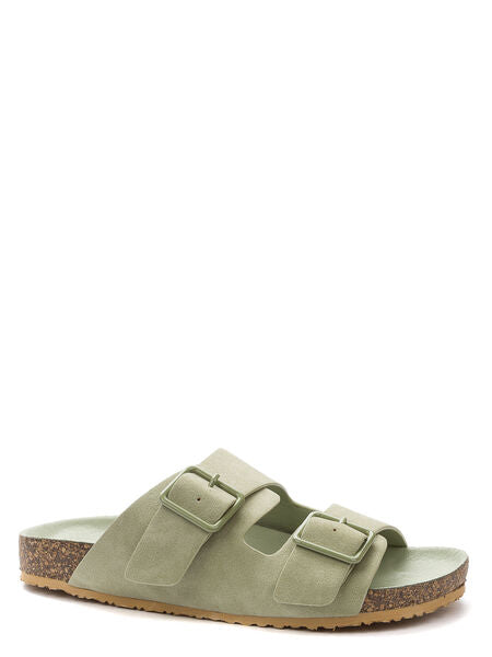 Sage Green Slip-On Sandals with Buckle Detail