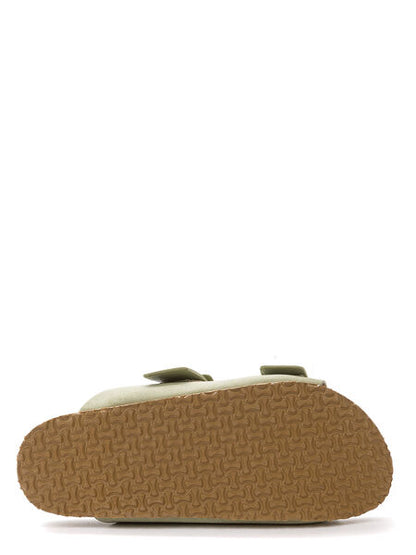 Sage Green Slip-On Sandals with Buckle Detail