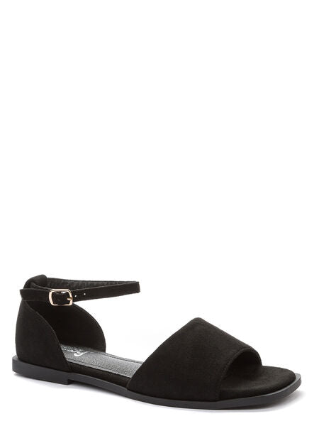 Black Suede Open-Toe Ankle Strap Sandal