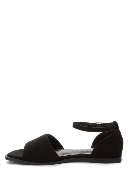Black Suede Open-Toe Ankle Strap Sandal