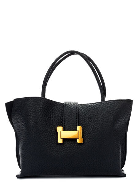 Black Textured Tote Bag with Gold Accent