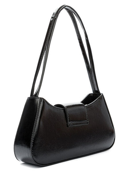 Black Leather Shoulder Bag with Bow Accent