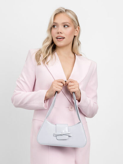 Light Blue Structured Handbag with Bow Detail