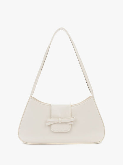 Ivory Faux Leather Shoulder Bag with Bow Accent
