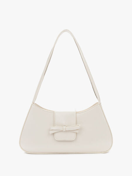 Ivory Faux Leather Shoulder Bag with Bow Accent