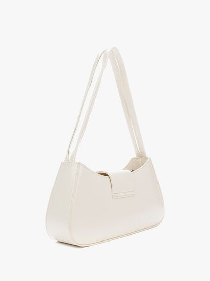 Ivory Faux Leather Shoulder Bag with Bow Accent