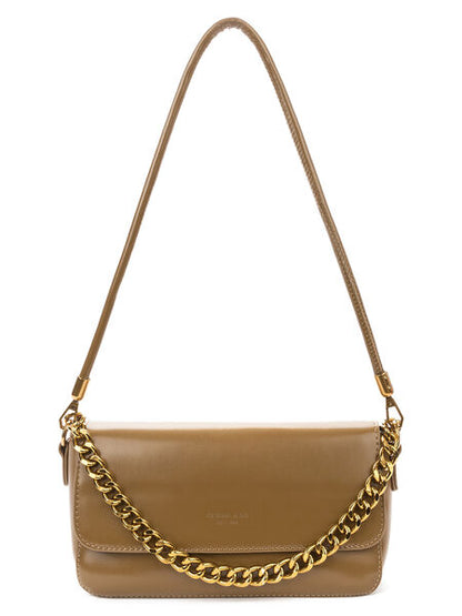 Tan Chain-Embellished Shoulder Bag