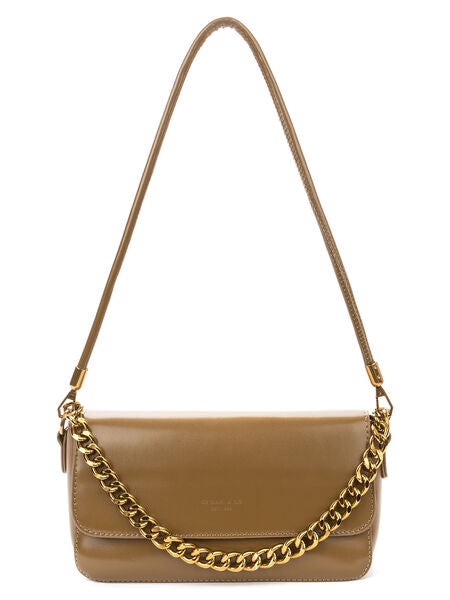 Tan Chain-Embellished Shoulder Bag