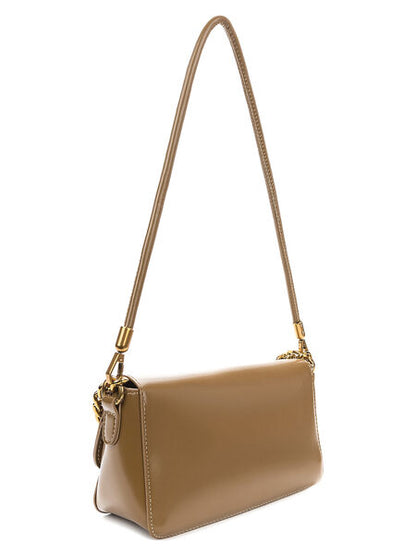 Tan Chain-Embellished Shoulder Bag