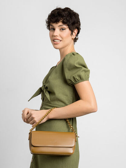 Tan Chain-Embellished Shoulder Bag