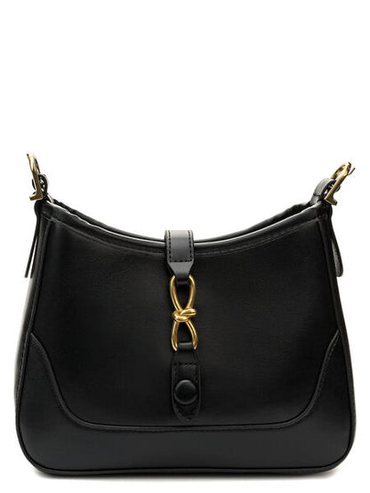 Black Leather Shoulder Bag with Gold Accent