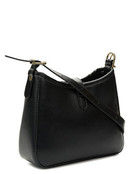 Black Leather Shoulder Bag with Gold Accent