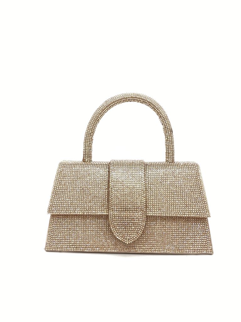 Golden Textured Handbag with Structured Handle