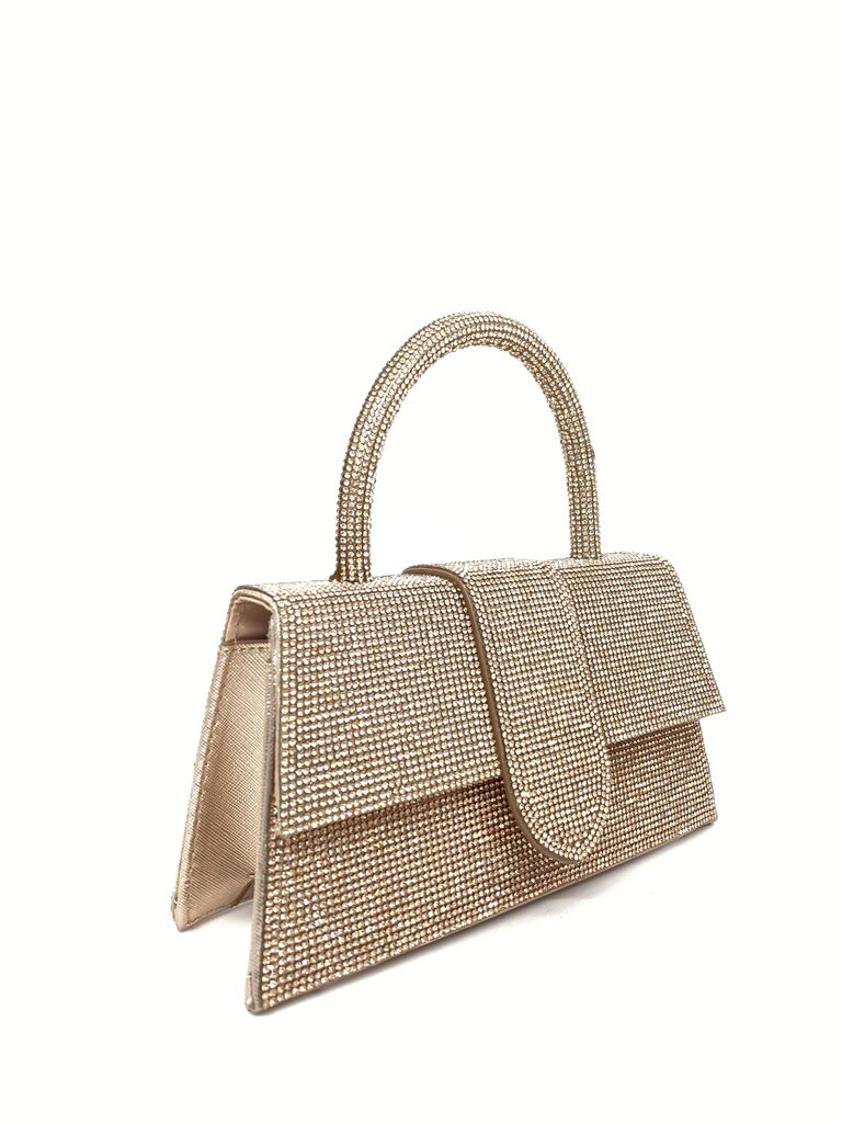 Golden Textured Handbag with Structured Handle