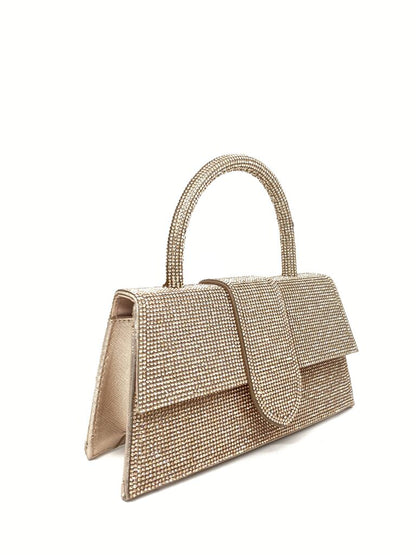 Golden Textured Handbag with Structured Handle