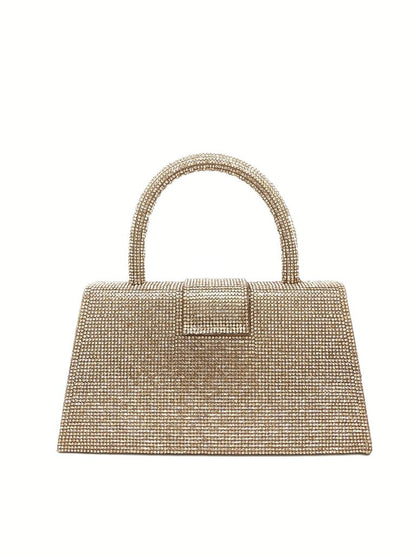 Golden Textured Handbag with Structured Handle