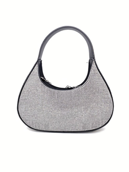 Black Rhinestone Shoulder Bag with Round Handle