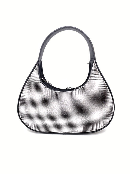 Black Rhinestone Shoulder Bag with Round Handle