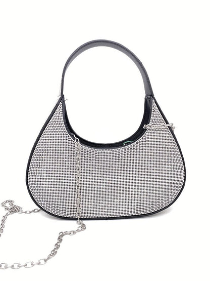 Black Rhinestone Shoulder Bag with Round Handle