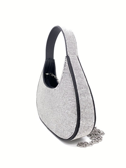 Black Rhinestone Shoulder Bag with Round Handle