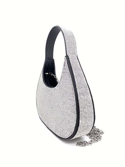Black Rhinestone Shoulder Bag with Round Handle