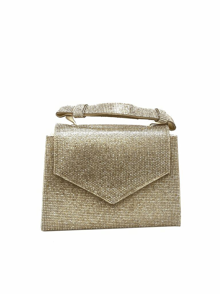 Gold Texture Handbag with Embellished Handle