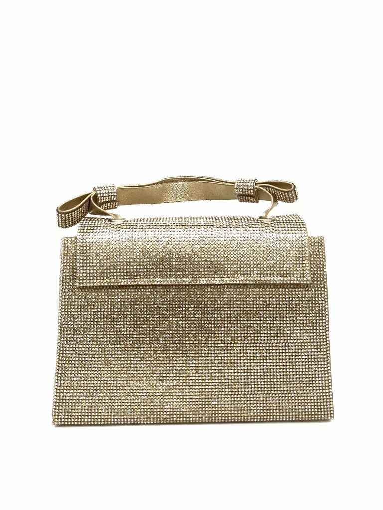 Gold Texture Handbag with Embellished Handle