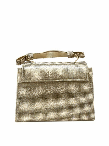 Gold Texture Handbag with Embellished Handle