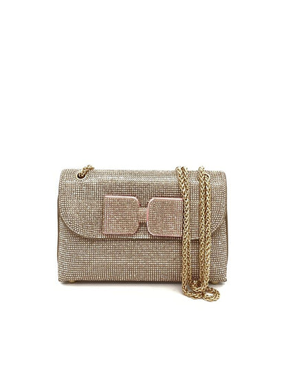 Gold Textured Chain Shoulder Bag with Bow Accent