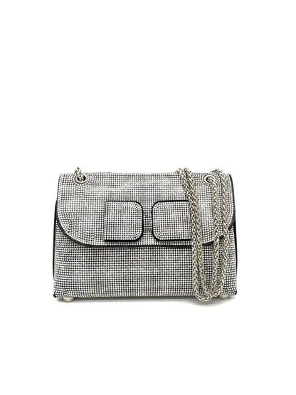 Silver Diamante Chain Bag with Front Pocket