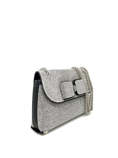 Silver Diamante Chain Bag with Front Pocket
