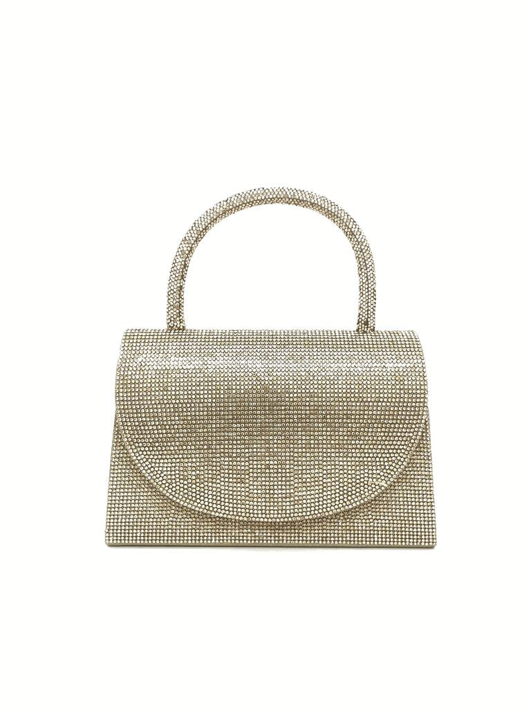 Gold Rhinestone Handbag with Classic Handle