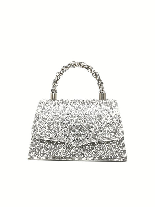 Silver Embellished Handbag with Braided Handle