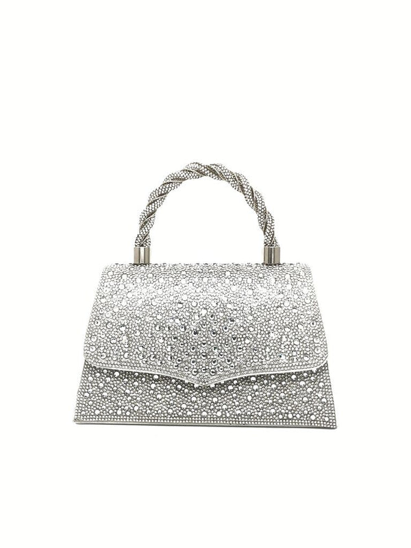 Silver Embellished Handbag with Braided Handle