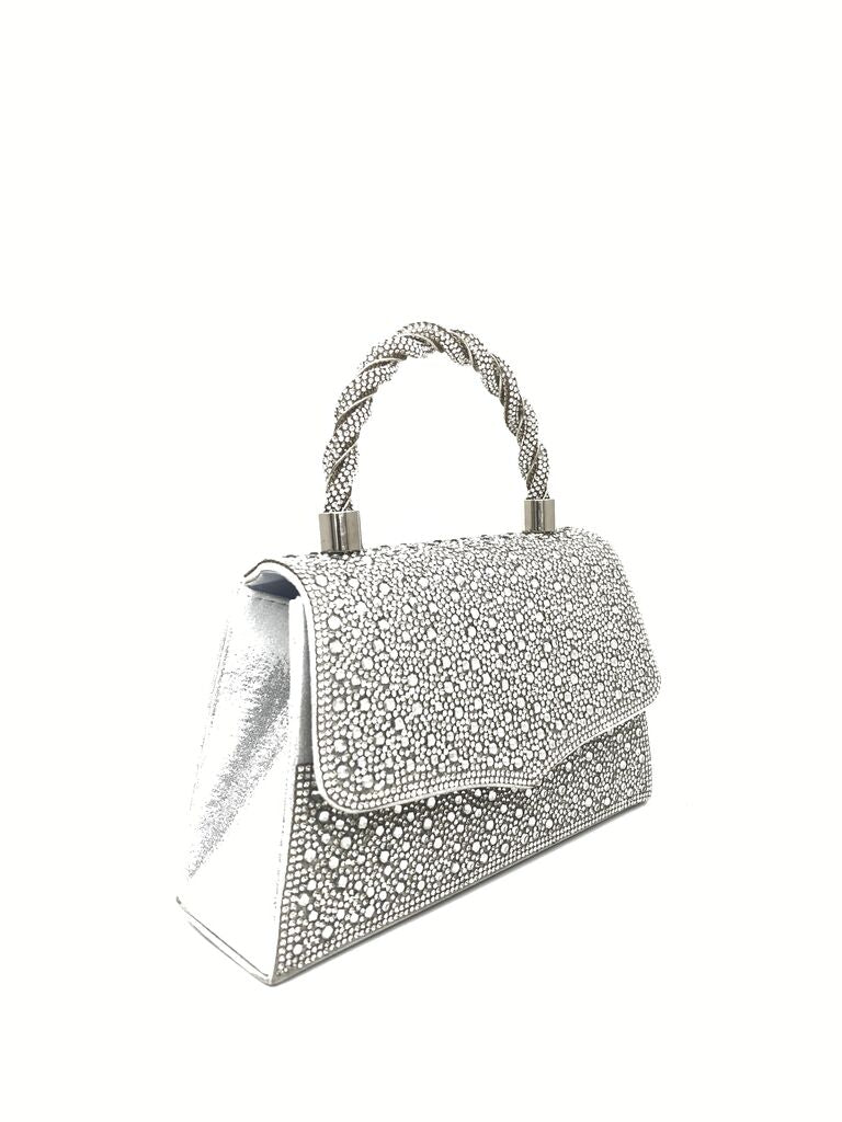 Silver Embellished Handbag with Braided Handle