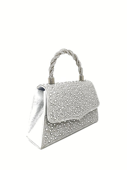 Silver Embellished Handbag with Braided Handle