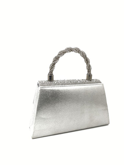 Silver Embellished Handbag with Braided Handle