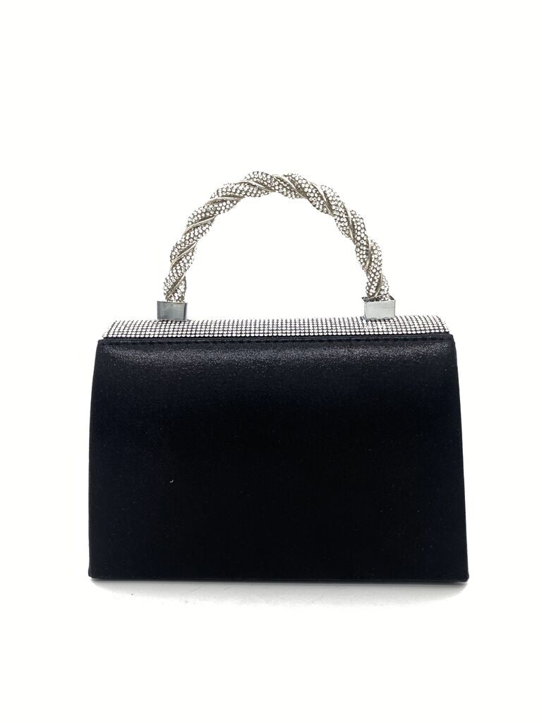 Silver Rhinestone Handbag with Braided Handle
