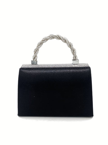 Silver Rhinestone Handbag with Braided Handle