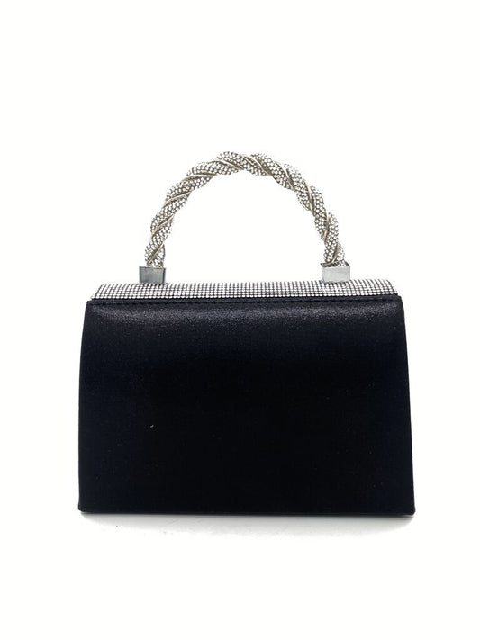 Silver Rhinestone Handbag with Braided Handle
