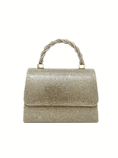 Gold Rhinestone Handbag with Braided Handle