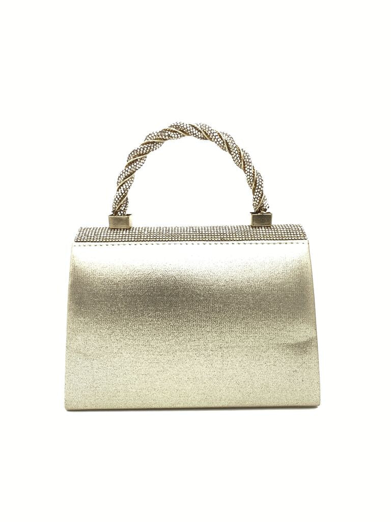 Gold Rhinestone Handbag with Braided Handle
