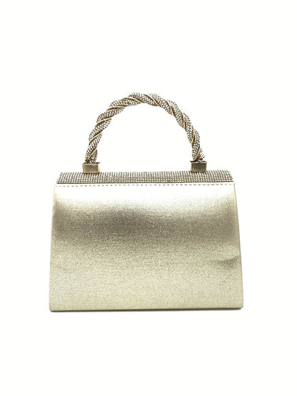 Gold Rhinestone Handbag with Braided Handle