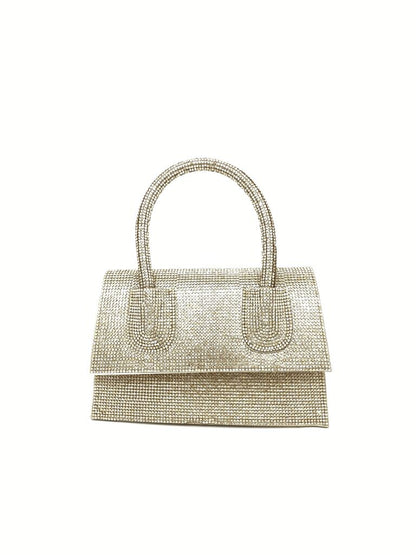 Gold Crystal Embellished Tote with Structured Design