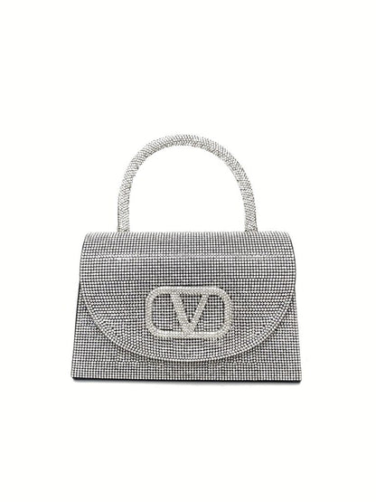 Silver Embellished Handbag with Top Handle