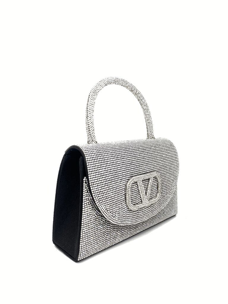 Silver Embellished Handbag with Top Handle
