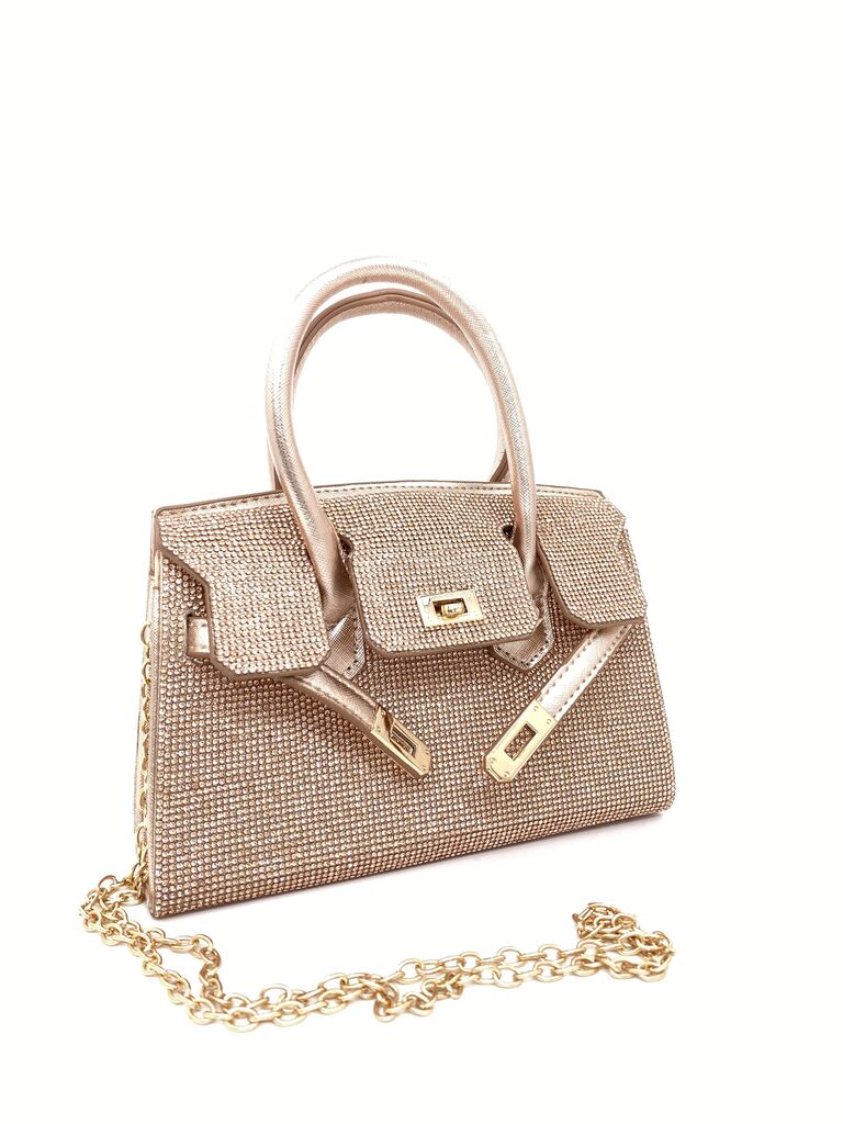 Gold Textured Handbag with Chain Strap