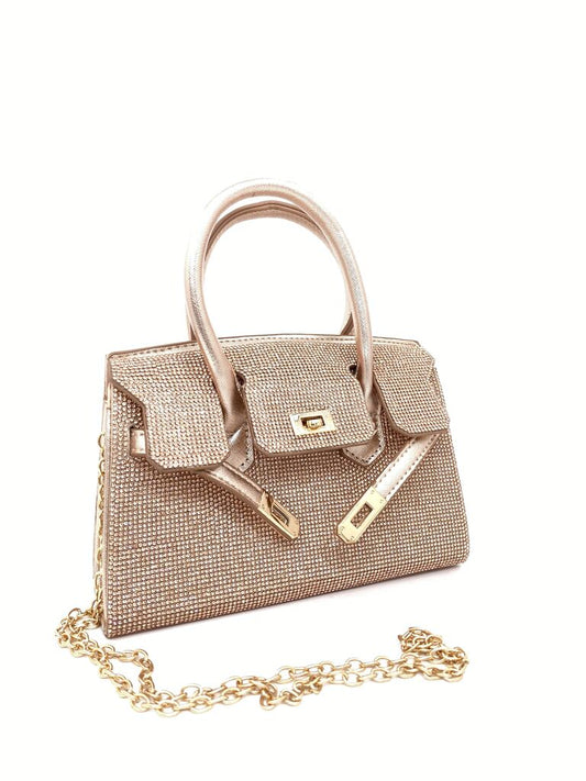 Gold Textured Handbag with Chain Strap
