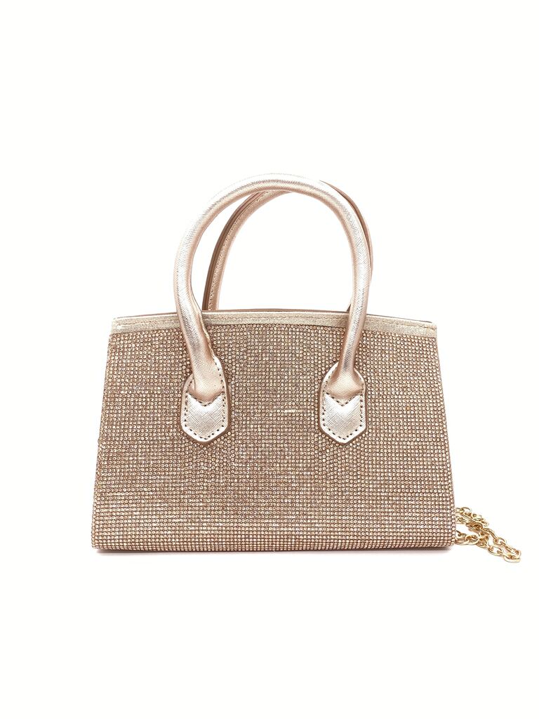 Gold Textured Handbag with Chain Strap